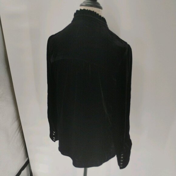 go silk velvet long sleeve black black button down ruffle collar washable silk - Picture 13 of 14